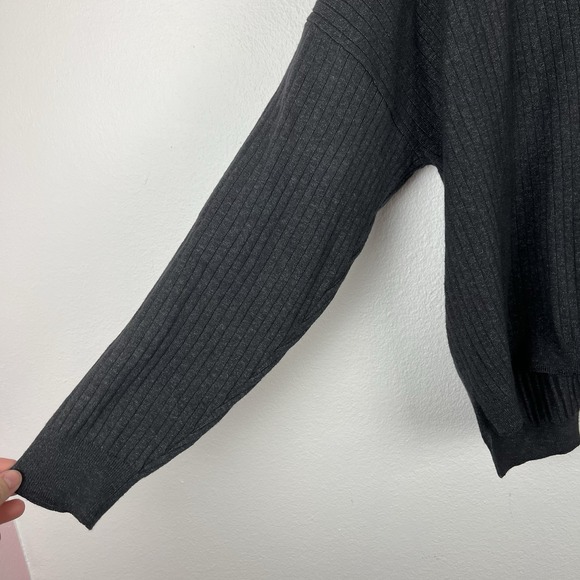 Able Large Elise V Neck Ribbed Gray Sweater Preppy Business Casual - Picture 4 of 10